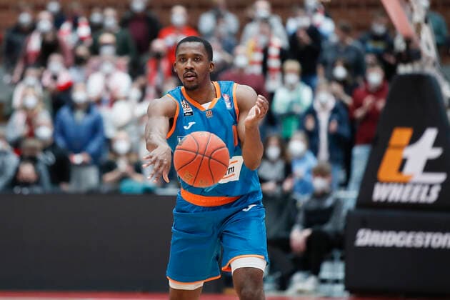 04 03 2022, s Oliver Wuerzburg vs ratiopharm Ulm, easyCredit BBL, 23 matchday, GER, Wuerzburg, tectake Arena, In picture Semaj Christon ratiopharm ulm with the passport Copyright: HMBxMedia xJulienxBecker