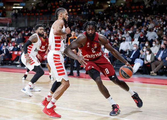 04 03 2022, Euroleague, FC Bayern Basketball vs Olympiacos Pireaus , Audi Dome, Basketball, Sports, in picture Hassan Martin Olympiacos Piraeus , Tyler Dorsey Olympiacos Piraeus vs Othello Hunter FCB Basketball