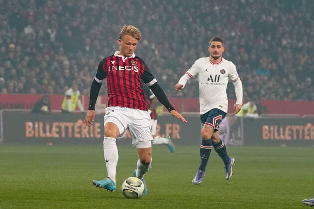 Kasper Dolberg (OGC Nice) FOOTBALL : OGC Nice vs PSG - Ligue 1 Uber Eats - Nice - 05 03 2022 NorbertScanella Panoramic 