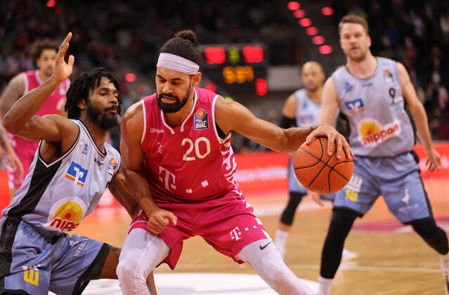 Bonn, Germany 05 03 2022, Telekom Dome, Basketball Bundesliga, 23 Matchday, BBL, Telekom Baskets Bonn vs Hakro Merlins Crailsheim, Terrell Harris Crailsheim , Jeremy Morgan Bonn