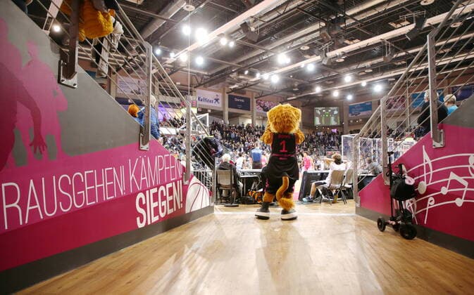 Mascot Bonni at the match Telekom Baskets Bonn vs HAKRO Merlins Crailsheim easyCredit BBL 1 Bundesliga , season 2021 2022 , main round 23 matchday