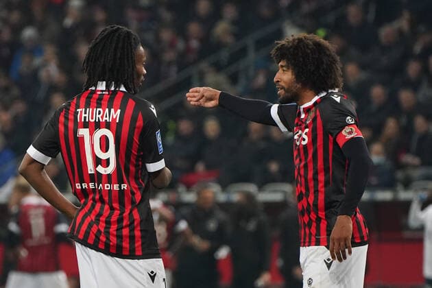 Fußball, OGC Nizza - Paris St. Germain Dante (OGC Nice) - Khephren Thuram (OGC Nice) FOOTBALL : OGC Nice vs PSG - Ligue 1 Uber Eats - Nice - 05 03 2022 NorbertScanella Panoramic 