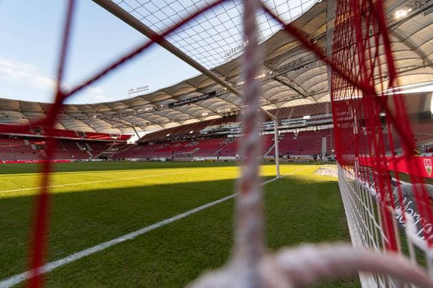 Stadium interior, interior, goal, goal net, VfB Stuttgart vs Borussia Moenchengladbach, Football, Men, 1 Bundesliga, 25 Matchday, Season 21 22 GER, 05 03 2022, DFL REGULATES PROHIBIT ANY USE OF PHOTOGRAPHS AS IMAGE SEQUENCES AND OR QUASI VIDEO, VfB Stuttgart vs Borussia Moenchengladbach, Football, Men, 1 Bundesliga, 25 Matchday, Season 21 22 GER, 05 03 2022 Stuttgart Copyright: xWolfgangxFrank Eibner-Pressefotox EP_EER