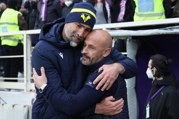 Photo Michele Nucci LaPresse March 6, Firenze, Italy soccer Fiorentina acf Vs. Hellas Verona fc - Italian Football Championship League A TIM 2021 2022 - Artemio Franchi stadium In the pic: Igor Tudor (Hellas Verona fc) and Vincenzo Italiano (Fiorentina acf)  Copyright: xMichelexNucci LaPressex
