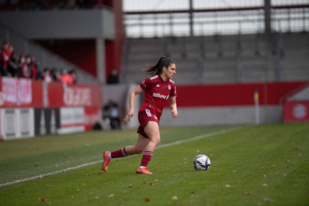 in action at the Flyeralarm womens Bundesliga match FC Bayern München 1 FC Köln on 06 03 2022