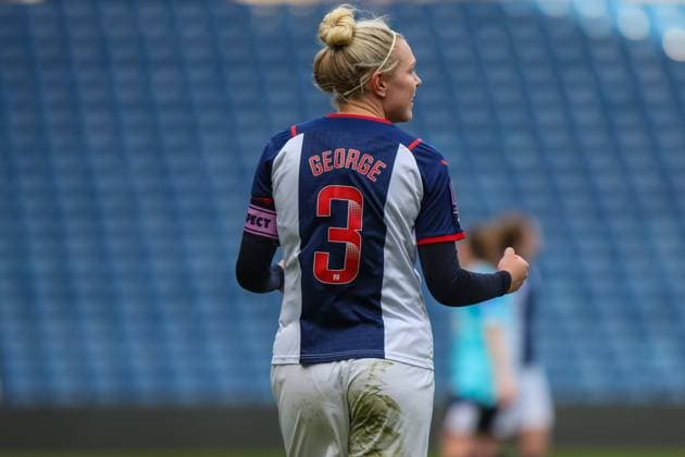 West Bromwich, England, 6th March 2022: Hannah George (3 West Bromwich Albion) celebrates West Bromwich Albion?s historic win in the WNL match between West Bromwich Albion and Derby County at the Hawthorns. Gareth Evans SPP West Bromwich Albion Women vs Derby County Women - Women?s National League - The Hawthorns 