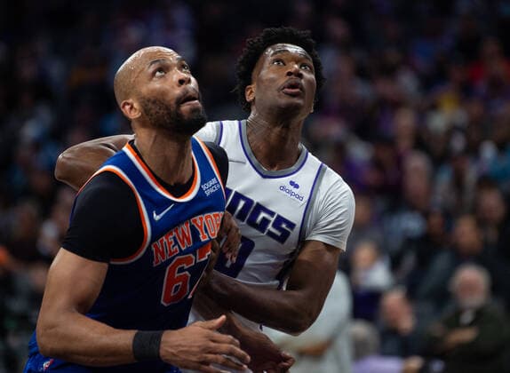 March 7, 2022, Sacramento, CA, USA: New York Knicks center Taj Gibson (67) and Sacramento Kings center Damian Jones (30) battle for rebound during a game at Golden 1 Center in Sacramento, Monday, March 7, 2022. Sacramento USA - ZUMAj89_ 0152635954st Copyright: xPaulxKitagakixJr.x
