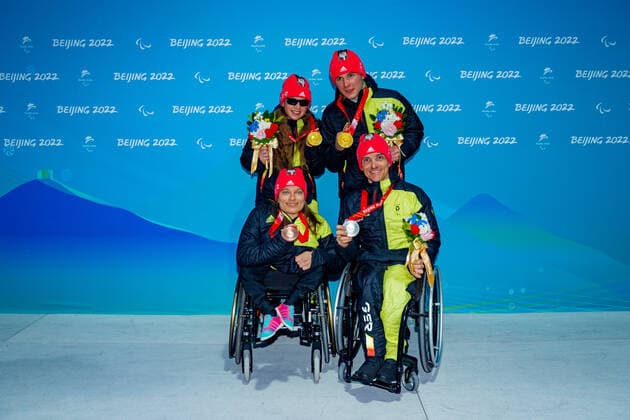 Paralympics Beijing 2022 Para Biathlon Middle Distance Beijing CHINA 05 03 22 Competition Day 1 ZHANGJIAKOU NATIONAL BIATHLON CENTER Para Biathlon Middle Distance Gold for WALTER, Leonie GER from SC St Peter BAD , born 17 10 2004 in Freiburg, paralympic classification B2 and STRECKER, Pirmin GER from SV Kirchzarten BAD , born 17 06 2002 in Freiburg, paralympic classification Guide Leonie Walter Credit Ralf Kuckuck, DBS