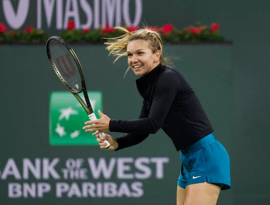 March 08, 2022 Simona Halep of Romania in action during the Eisenhower Cup of the 2022 BNP Paribas Open at Indian Wells Tennis Garden in Indian Wells, California. Mandatory Photo Credit : CSM. Indian Wells United States of America - ZUMAc04_ 20220308_zaf_c04_170 Copyright: xCharlesxBausx