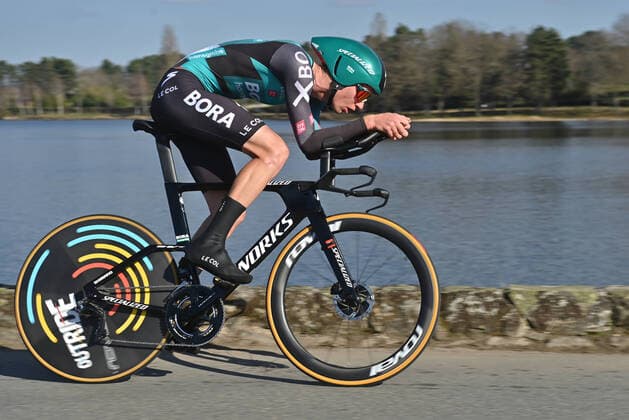Russian Aleksandr Vlasov of Bora-Hansgrohe pictured in action during the fourth stage of 80th edition of the Paris-Nice cycling race, an individual time trial, from Domerat to Montlucon (13,4km), Wednesday 09 March 2022. DAVIDxSTOCKMAN  x19737552x