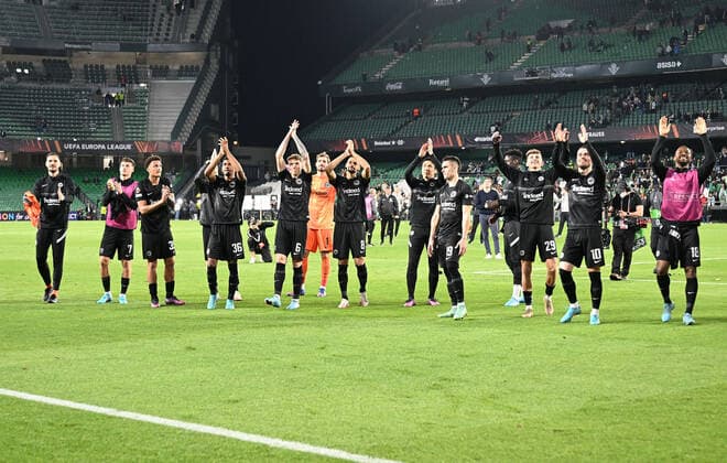09 03 2022, xjhx, football UEFA Europa League, Real Betis Sevilla Eintracht Frankfurt emspor, v l jubilation joy of victory DFL DFB REGULATIONS PROHIBIT ANY USE OF PHOTOGRAPHS as IMAGE SEQUENCES and or QUASI VIDEO Sevilla