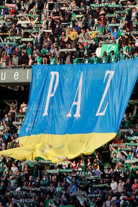 9th March 2022 stadium Benito Villamarin Sevilla Spain UEFA Europa League Betis vs Eintracht Frankfurt banner of Paz Ukraine Sevilla Andalucia Spain Futbol Copyright: xManuxGomezx xAgenciaxLOFx