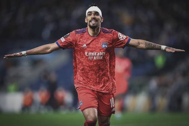 Porto, Portugal, March 10th 2022: Lucas Paqueta of Lyon celebrates scoring (0-1) during the Europa League Round of 16 first leg football match between Porto and Lyon, OL, at the Estadio do Dragao in Porto, Portugal Pedro Loureiro SPP Europa League - Porto v Lyon 