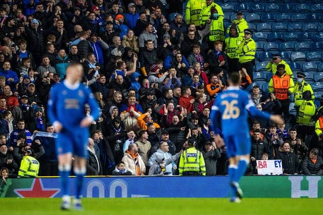 Mandatory Credit: Photo by Kirk O Rourke Rangers FC Shutterstock (12843268bv) Leon Balogun of Rangers celebrates his goal in front of the fans during the Europa League match at Ibrox Stadium, Glasgow. Rangers v Red Star Belgrade, Europa League, Round of 16, First Leg, Football, Ibrox Stadium, Glasgow, UK - 10 Mar 2022 EDITORIAL USE ONLY No use with unauthorised audio, video, data, fixture lists, club league logos or live services. Online in-match use limited to 120 images, no video emulation. No use in betting, games or single club league player publications. Rangers v Red Star Belgrade, Europa League, Round of 16, First Leg, Football, Ibrox Stadium, Glasgow, UK - 10 Mar 2022 EDITORIAL USE ONLY No use with unauthorised audio, video, data, fixture lists, club league logos or live services. Online in-match use limited to 120 images, no video emulation. No use in betting, games or single club league player publications. Copyright: xKirkxO Rourke RangersxFC Shutterstockx 12843268bv