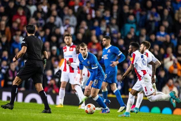 Mandatory Credit: Photo by Kirk O Rourke Rangers FC Shutterstock (12843268cj) James Sands of Rangers during the Europa League match at Ibrox Stadium, Glasgow. Rangers v Red Star Belgrade, Europa League, Round of 16, First Leg, Football, Ibrox Stadium, Glasgow, UK - 10 Mar 2022 EDITORIAL USE ONLY No use with unauthorised audio, video, data, fixture lists, club league logos or live services. Online in-match use limited to 120 images, no video emulation. No use in betting, games or single club league player publications. Rangers v Red Star Belgrade, Europa League, Round of 16, First Leg, Football, Ibrox Stadium, Glasgow, UK - 10 Mar 2022 EDITORIAL USE ONLY No use with unauthorised audio, video, data, fixture lists, club league logos or live services. Online in-match use limited to 120 images, no video emulation. No use in betting, games or single club league player publications. Copyright: xKirkxO Rourke RangersxFC Shutterstockx 12843268cj