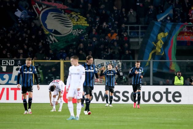BERGAMO, ITALY - MARCH 10: Ruslan Malinovskyj midfielder for Atalanta B.C. celebrates after scoring during the Europa League football match between Atalanta and Leverkusen at Gewiss Stadium on March 10, 2022 in Bergamo, Italy. (Photo by Stefano Nicoli Speed Media Icon Sportswire) SOCCER: MAR 10 Europa League - Leverkusen at Atalanta Icon220310029
