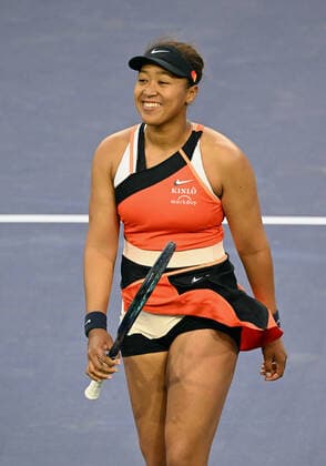 INDIAN WELLS, CA - MARCH 10: Naomi Osaka of Japan smiles after defeating Sloane Stephens of the United States in three sets in a tennis match played on March 10, 2022 during the BNP Paribas Open at the Indian Wells Tennis Garden in Indian Wells, CA. (Photo by John Cordes Icon Sportswire) TENNIS: MAR 10 BNP Paribas Open Icon506220310203