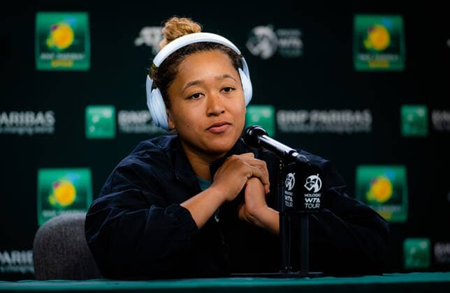 March 10, 2022, INDIAN WELLS, CALIFORNIA, UNITED STATES: Naomi Osaka of Japan talks to the media after the first round of the 2022 BNP Paribas Open WTA, Tennis Damen 1000 tennis tournament INDIAN WELLS UNITED STATES - ZUMAa181 20220310_zaa_a181_155 Copyright: xRobxPrangex