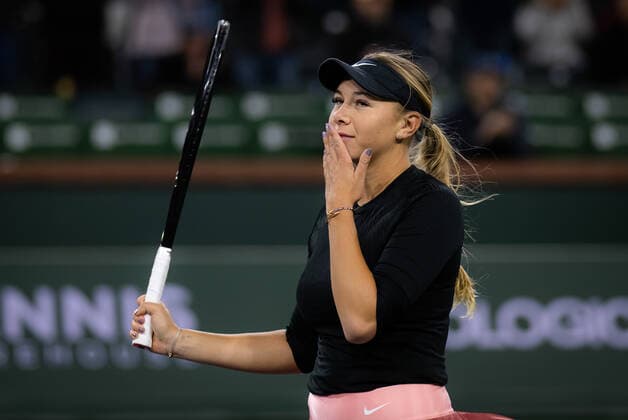 March 10, 2022, INDIAN WELLS, CALIFORNIA, UNITED STATES: Amanda Anisimova of the United States in action during the first round of the 2022 BNP Paribas Open WTA, Tennis Damen 1000 tennis tournament against Emma Navarro of United States INDIAN WELLS UNITED STATES - ZUMAa181 20220310_zaa_a181_167 Copyright: xRobxPrangex