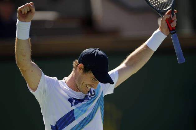 Mandatory Credit: Photo by Ella Ling Shutterstock (12844917bu) Andy Murray of GBR celebrates on match point BNP Paribas Open, Tennis, Day 3, Indian Wells Tennis Garden, California, USA - 11 Mar 2022 BNP Paribas Open, Tennis, Day 3, Indian Wells Tennis Garden, California, USA - 11 Mar 2022  Copyright: xEllaxLing Shutterstockx 12844917bu