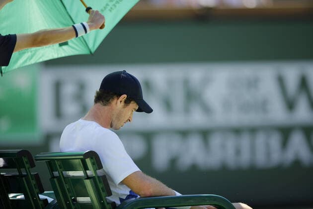 Mandatory Credit: Photo by Ella Ling Shutterstock (12844917cj) Andy Murray of GBR during a break BNP Paribas Open, Tennis, Day 3, Indian Wells Tennis Garden, California, USA - 11 Mar 2022 BNP Paribas Open, Tennis, Day 3, Indian Wells Tennis Garden, California, USA - 11 Mar 2022  Copyright: xEllaxLing Shutterstockx 12844917cj