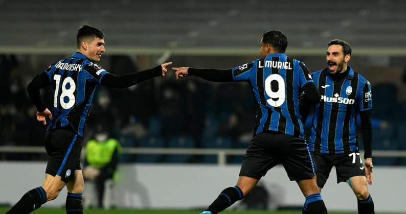 IPP20220310 Football - soccer: UEFA Europa League 2021 2022, Atalanta Bergamo - Bayer 04 Leverkusen, Luis Muriel esulta dopo il gol del 3-1 (Verwendung nur in Deutschland - GERMANY ONLY) *** IPP20220310 Football soccer UEFA Europa League 2021 2022, Atalanta Bergamo Bayer 04 Leverkusen, Luis Muriel esulta dopo il gol del 3 1 Use only in Germany GERMANY ONLY 