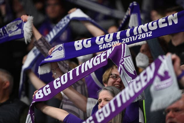 BG Göttingen medi Bayreuth 12 03 2022, Basketball Bundesliga, season 2021 2022, 25 match day, BG Göttingen medi Bayreuth fans show scarves Göttingen Lower Saxony Germany