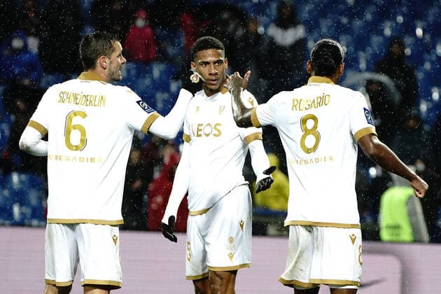 Morgan Schneiderlin (OGC Nice) - Jean Clair Todibo (OGC Nice) - Pablo Rosario (OGC Nice) FOOTBALL : Montpellier vs OGC Nice - Ligue 1 Uber Eats - Montpellier - 12 03 2022 NorbertScanella Panoramic 