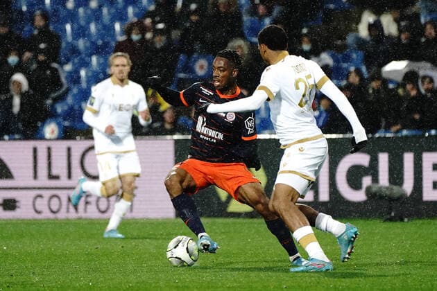 Elye Wahi (Montpellier FC) - Jean Clair Todibo (OGC Nice) FOOTBALL : Montpellier vs OGC Nice - Ligue 1 Uber Eats - Montpellier - 12 03 2022 NorbertScanella Panoramic 