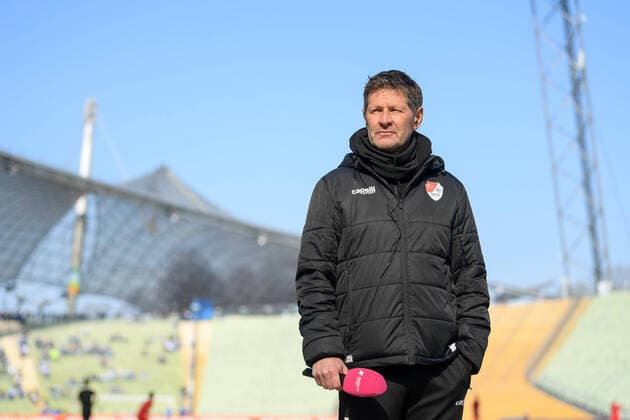 Soccer, 3 Liga, 20220312, Türkgücü Munich 1 FC Magdeburg In the picture coach of Tuerkguecue Türkgücü Munich Andreas HERAF TV interview Munich Olympic Stadium Bavaria Germany Copyright: Passion2Press MarkusxFischerx