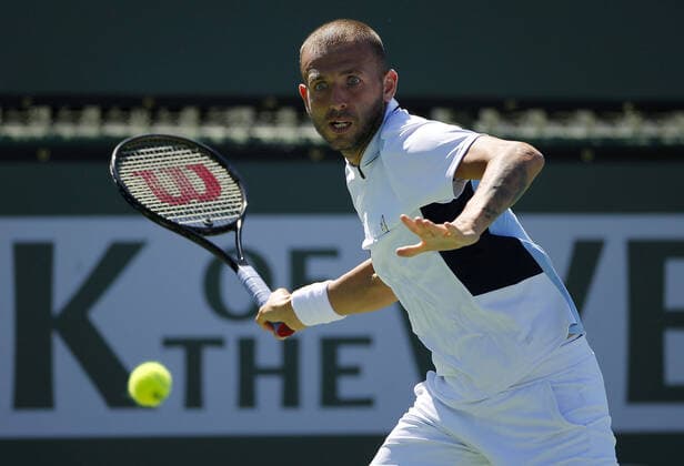 Mandatory Credit: Photo by Ella Ling Shutterstock (12845049aw) Dan Evans of GBR in action BNP Paribas Open, Tennis, Day 4, Indian Wells Tennis Garden, California, USA - 12 Mar 2022 BNP Paribas Open, Tennis, Day 4, Indian Wells Tennis Garden, California, USA - 12 Mar 2022 Copyright: xEllaxLing Shutterstockx 12845049aw