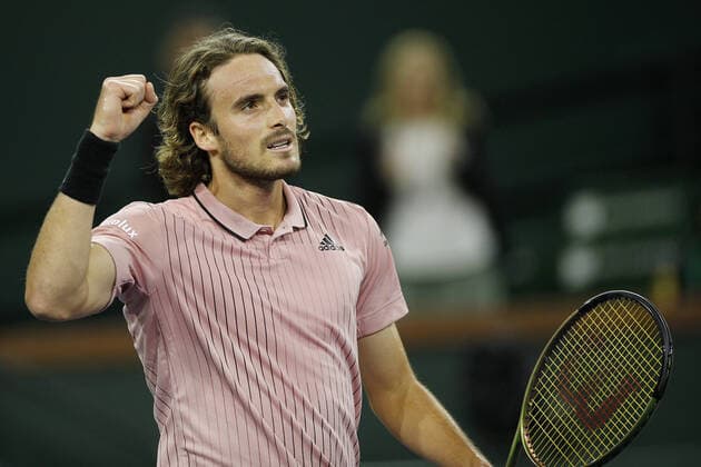 Mandatory Credit: Photo by Ella Ling Shutterstock (12845049do) Stefanos Tsitsipas of Greece celebrates BNP Paribas Open, Tennis, Day 4, Indian Wells Tennis Garden, California, USA - 12 Mar 2022 BNP Paribas Open, Tennis, Day 4, Indian Wells Tennis Garden, California, USA - 12 Mar 2022 Copyright: xEllaxLing Shutterstockx 12845049do