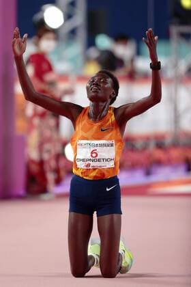 Bilder des Jahres 2022, Sport 03 März Sport Themen der Woche KW10 Athletics: Nagoya Women s Marathon Kenya s Ruth Chepngetich reacts after winning the Nagoya Women s Marathon in Nagoya, central Japan, on March 13, 2022.  A14AA0001267889P