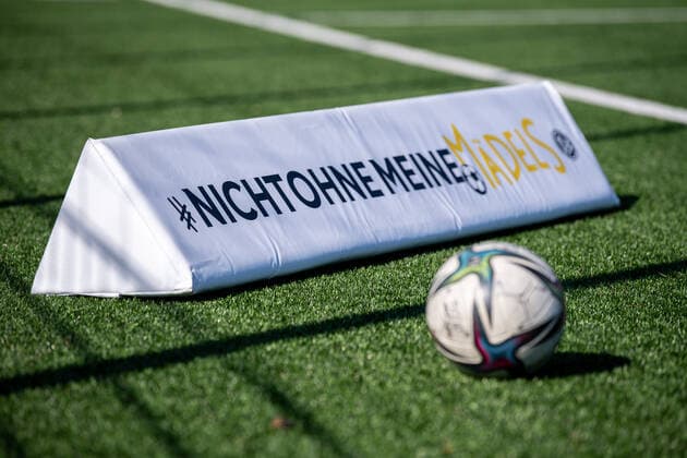 13 03 2022 football season 2021 2022 2 women football Bundesliga 16 matchday 1 FC Nürnberg FCN club SV Meppen ThHa not without my girls symbol photo symbol picture ball in foreground
