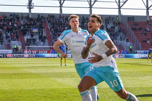 13 03 2022, Football, 2021 2022 season, 2 Bundesliga, 26 matchday, FC Ingolstadt 04 FC Schalke 04, Rodrigo Zalazar FC Schalke 04 cheers after his goal to 0 to 1 Photo Tim Rehbein RHR FOTO Ingolstadt Audi Sportpark Bayern Germany xRHR FOTO TRx