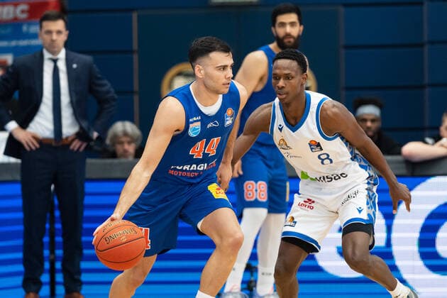 Nikola Rebic MBC, 44 , Brancou Badio Skyliners, 8 , Syntainics MBC vs Fraport Skyliners, Basketball Bundesliga, Men, 2021 2022, 25 Match Day, 13 03 2022, Syntainics MBC vs Fraport Skyliners, Basketball Bundesliga, Men, 2021 2022, 25 Match Day, 13 03 2022, Weissenfels. Copyright: xEibner-Pressefoto EckehardxSchulzx ep_eer