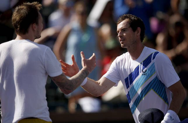 Mandatory Credit: Photo by Ella Ling Shutterstock (12845054at) Andy Murray of GBR shakes hands with Alexander Bublik of Kazakhstan BNP Paribas Open, Tennis, Day 5, Indian Wells Tennis Garden, California, USA - 13 Mar 2022 BNP Paribas Open, Tennis, Day 5, Indian Wells Tennis Garden, California, USA - 13 Mar 2022  Copyright: xEllaxLing Shutterstockx 12845054at