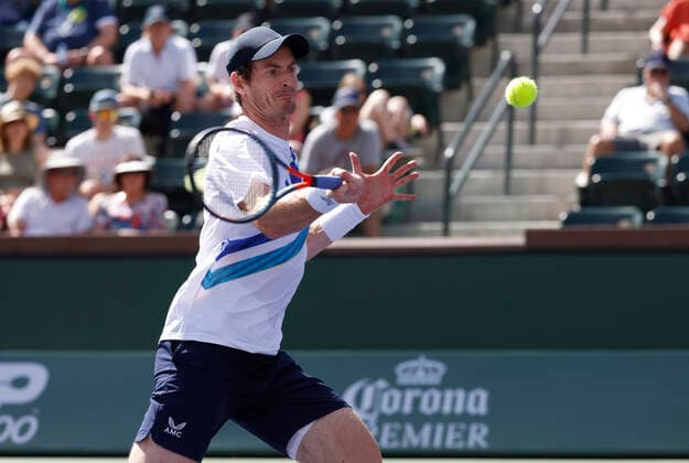 March 13, 2022 Andy Murray of Great Britain returns a shot against Alexander Bublik of Kazakhstan during the 2022 BNP Paribas Open at Indian Wells Tennis Garden in Indian Wells, California. Mandatory Photo Credit: CSM. Indian Wells United States of America - ZUMAc04_ 20220313_zaf_c04_153 Copyright: xCharlesxBausx