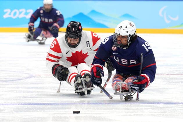 (L-R) Tyrone Henry (CAN), Malik Jones (USA), MARCH 13, 2022 - Para Ice hockey, Eishockey : Final match between United States 5-0 Canada during the Beijing 2022 Paralympic Winter games, Winterspiele,Spiele, Summer games at National Indoor Stadium in Beijing, China.  (183223066)