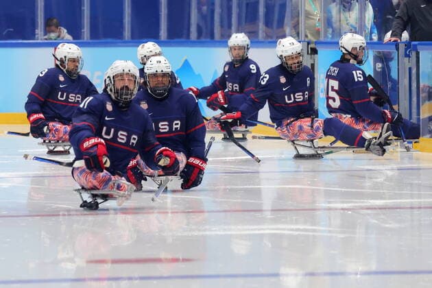 United States team group, Mannschaftsbild, Totale (USA), MARCH 13, 2022 - Para Ice hockey, Eishockey : Final match between United States 5-0 Canada during the Beijing 2022 Paralympic Winter games, Winterspiele,Spiele, Summer games at National Indoor Stadium in Beijing, China.  (183223073)