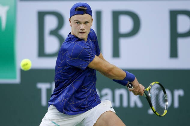 Mandatory Credit: Photo by Ella Ling Shutterstock (12845054cu) Holger Rune of Denmark in action BNP Paribas Open, Tennis, Day 5, Indian Wells Tennis Garden, California, USA - 13 Mar 2022 BNP Paribas Open, Tennis, Day 5, Indian Wells Tennis Garden, California, USA - 13 Mar 2022  Copyright: xEllaxLing Shutterstockx 12845054cu