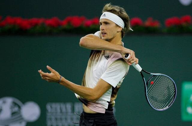 Mandatory Credit: Photo by Ella Ling Shutterstock (12845054dp) Alexander Zverev of Germany in action BNP Paribas Open, Tennis, Day 5, Indian Wells Tennis Garden, California, USA - 13 Mar 2022 BNP Paribas Open, Tennis, Day 5, Indian Wells Tennis Garden, California, USA - 13 Mar 2022  Copyright: xEllaxLing Shutterstockx 12845054dp