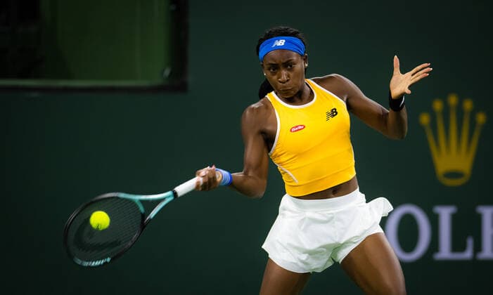 March 13, 2022, INDIAN WELS, CALIFORNIA, UNITED STATES: Cori Gauff of the United States in action during the third round of the 2022 BNP Paribas Open WTA, Tennis Damen 1000 tennis tournament against Simona Halep of Romania INDIAN WELS UNITED STATES - ZUMAa181 20220313_zaa_a181_274 Copyright: xRobxPrangex