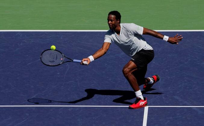 Mandatory Credit: Photo by Ella Ling Shutterstock (12845056h) Gael Monfils of France in action BNP Paribas Open, Tennis, Day 6, Indian Wells Tennis Garden, California, USA - 14 Mar 2022 BNP Paribas Open, Tennis, Day 6, Indian Wells Tennis Garden, California, USA - 14 Mar 2022  Copyright: xEllaxLing Shutterstockx 12845056h