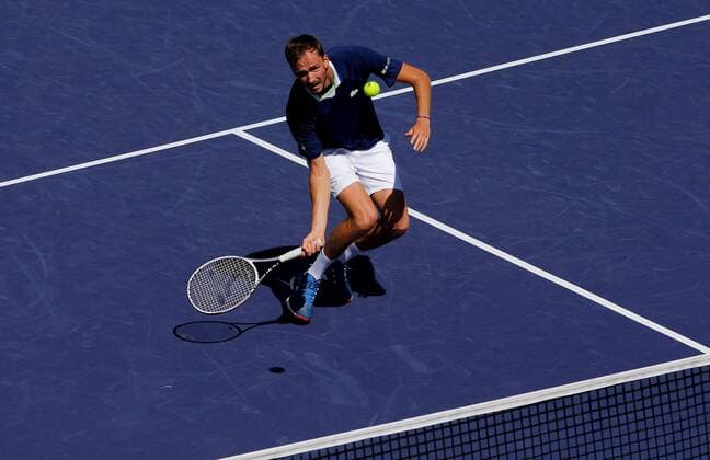 Mandatory Credit: Photo by Ella Ling Shutterstock (12845056x) Daniil Medvedev of Russia in action BNP Paribas Open, Tennis, Day 6, Indian Wells Tennis Garden, California, USA - 14 Mar 2022 BNP Paribas Open, Tennis, Day 6, Indian Wells Tennis Garden, California, USA - 14 Mar 2022  Copyright: xEllaxLing Shutterstockx 12845056x