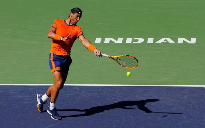 Mandatory Credit: Photo by Ella Ling Shutterstock (12845056ac) Rafael Nadal of Spain in action BNP Paribas Open, Tennis, Day 6, Indian Wells Tennis Garden, California, USA - 14 Mar 2022 BNP Paribas Open, Tennis, Day 6, Indian Wells Tennis Garden, California, USA - 14 Mar 2022  Copyright: xEllaxLing Shutterstockx 12845056ac