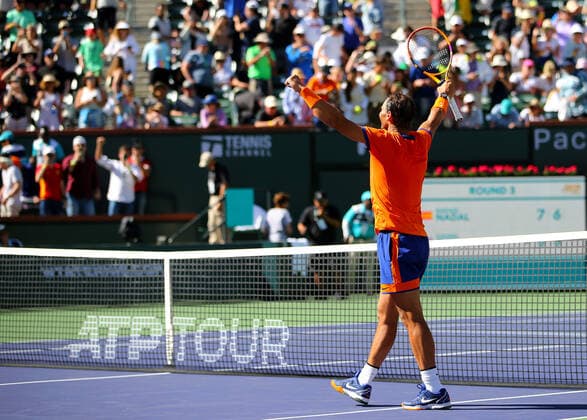 Mandatory Credit: Photo by Ella Ling Shutterstock (12845056dd) Rafael Nadal of Spain celebrates BNP Paribas Open, Tennis, Day 6, Indian Wells Tennis Garden, California, USA - 14 Mar 2022 BNP Paribas Open, Tennis, Day 6, Indian Wells Tennis Garden, California, USA - 14 Mar 2022  Copyright: xEllaxLing Shutterstockx 12845056dd