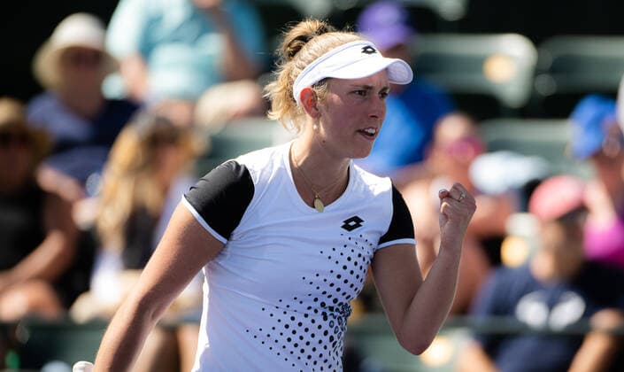 March 14, 2022, INDIAN WELLS, CALIFORNIA, UNITED STATES: Elise Mertens of Belgium in action during the third round of the 2022 BNP Paribas Open WTA, Tennis Damen 1000 tennis tournament against Daria Saville of Australia INDIAN WELLS UNITED STATES - ZUMAa181 20220314_zaa_a181_019 Copyright: xRobxPrangex
