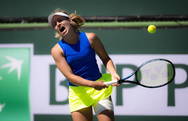 March 14, 2022, INDIAN WELLS, CALIFORNIA, UNITED STATES: Daria Saville of Australia in action during the third round of the 2022 BNP Paribas Open WTA, Tennis Damen 1000 tennis tournament against Elise Mertens of Belgium INDIAN WELLS UNITED STATES - ZUMAa181 20220314_zaa_a181_034 Copyright: xRobxPrangex