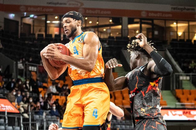 Jaron Blossomgame Ratiopharm Ulm 04 , Khalifa Diop CB Gran Canaria, 18 GER, Ratiopharm Ulm vs Gran Canaria, 7DAYS Eurocup Basketball, 15 Matchday, 15 03 2022 Ratiopharm Ulm vs Gran Canaria, 7 Days Eurocup Basketball, 15 Matchday New Ulm Copyright: xEibner-Pressefoto RogerxBuerkex EP_EER